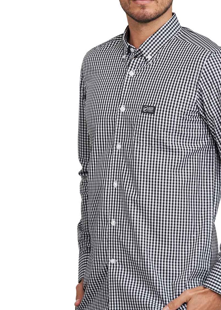 Men's Business Shirt Black and White check 100% Cotton Long Sleeve