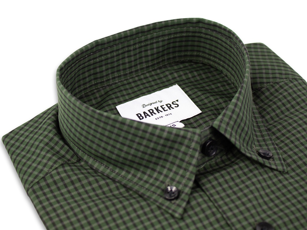 Men's Business Shirt Green and Black Check Long Sleeve