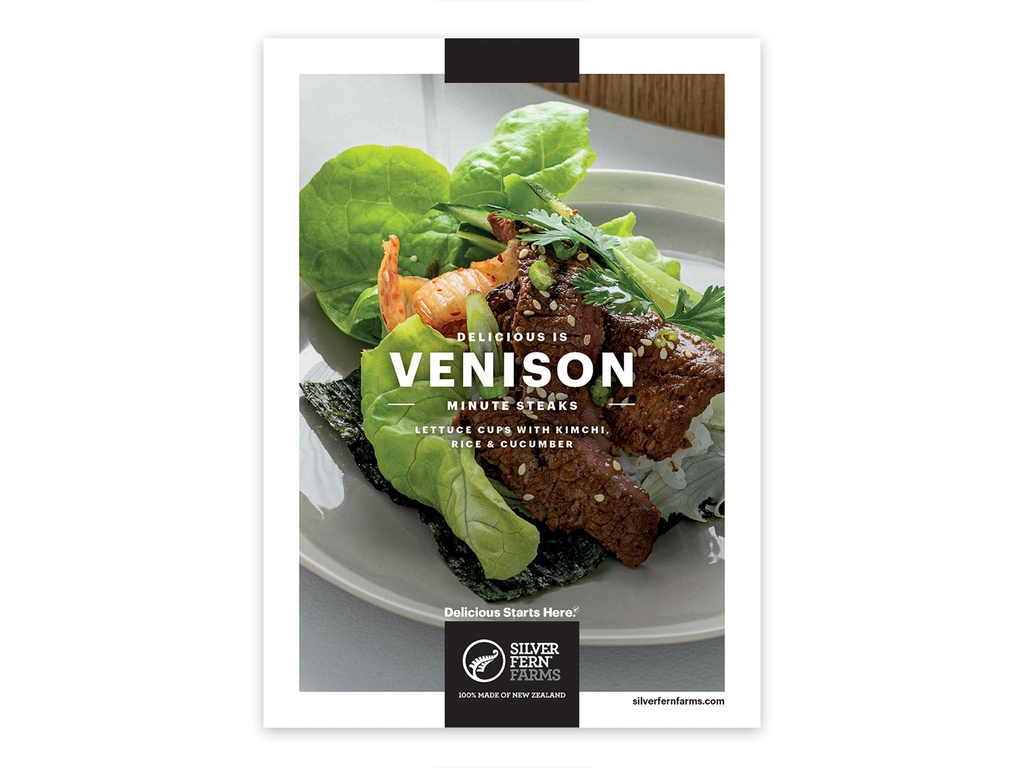 Recipe Cards - Venison Minute Steaks Lettuce Cups with Kimchi, Rice & Cucumber - Pack of 100